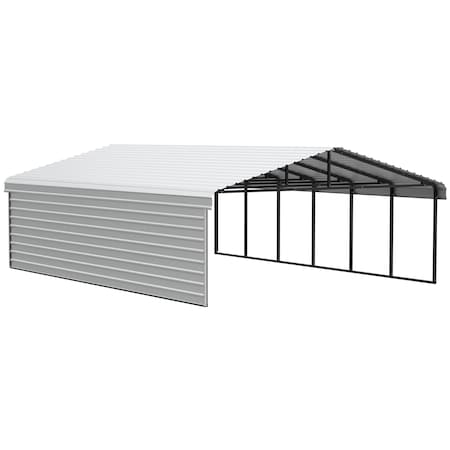 Arrow Storage Products Galvanized Steel Carport, W/ 1-Sided Enclosure, Compact Car Metal Carport Kit, 20'x29'x7', Eggshell CPH202907ECL1